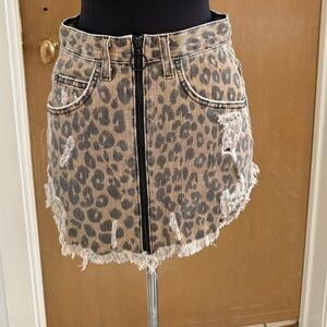 Carmar Denim Leopard Skirt with front Zipper